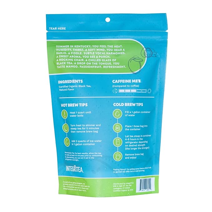 IntegriTEA Bluegrass Breeze Hot or Cold Brew Organic Black Tea Bags Infused with Guava Passion Fruit Mango- 6-Bags Unsweetened Tea Pack Makes 6 Gallons - Bloomnest