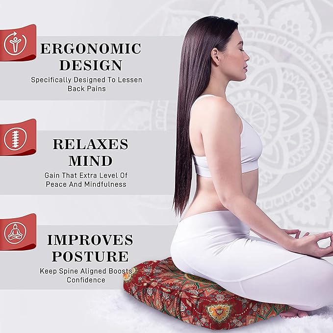 Mandala Meditation Cushion, Boho Meditation Mat, Meditation Pillows for Sitting on Floor, Cushions for Sitting in Home and Outdoor, Square Floor Pillows Cushion Seating for Yoga 22'' X 22'' - Bloomnest