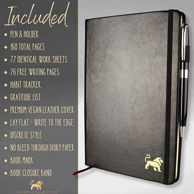 Calm Collective Guided CBT Anxiety Relief Journal Kit for Mental Health Therapy with Free Pen Included, Mindfulness Self Care Prompts, Gratitude & Habit Tracker, Wellness Gift Diary Notebook CalmCollective
