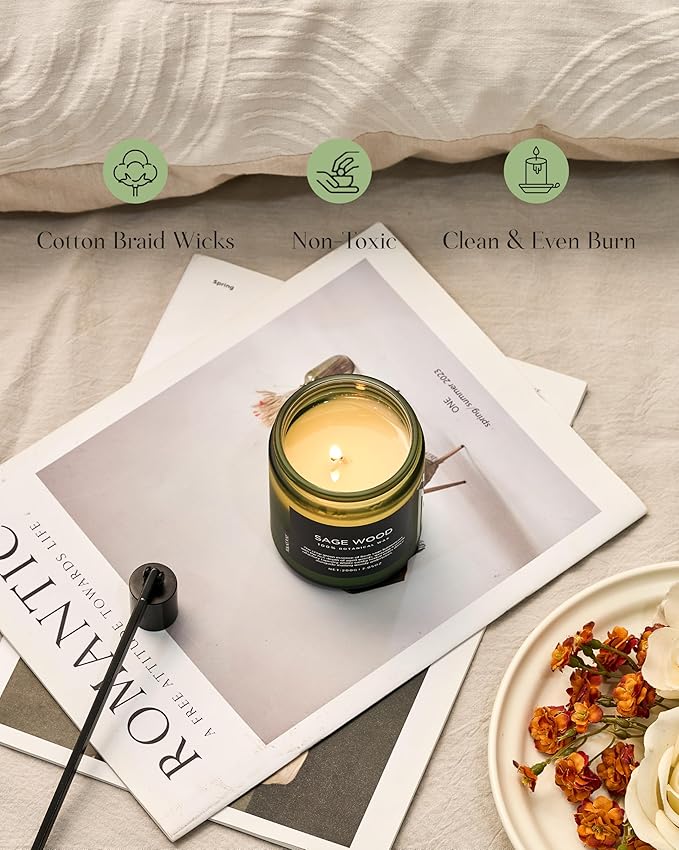 M&SENSE Sage Wood Scented Candle, 7.05oz 50 Hours Long Lasting Clean Non Toxic All Natural Soy Wax Candle for Relaxing & Stress Relief, 2 Wick Home Fragrance Gifts for Home Decor - Bloomnest