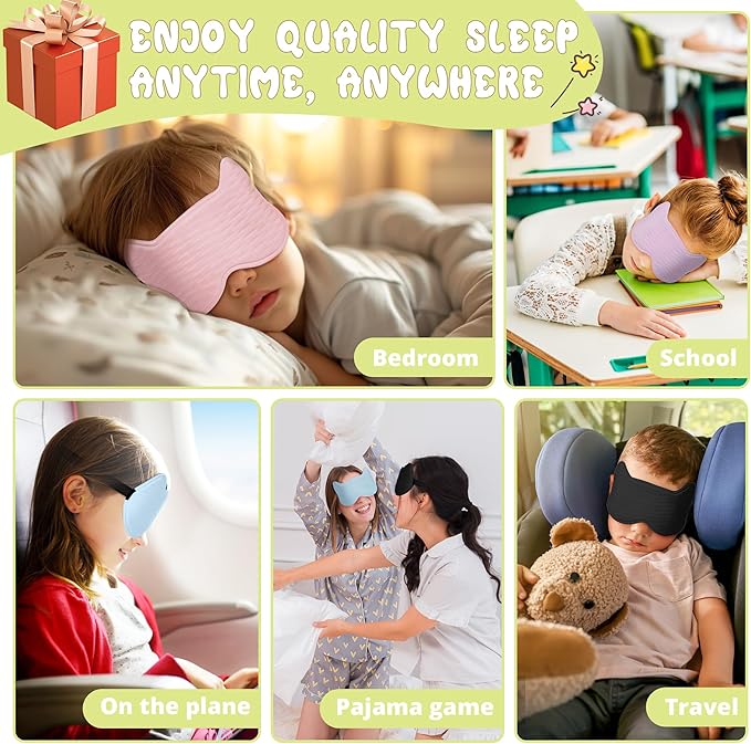 Kids Sleep Mask Eye Mask: 3D Contoured Cup Sleeping Masks, Blindfold with Adjustable Strap, Kids Eye Cover for Boys, Girls, Teens, Pressure-Free with Memory Foam Face Mask for Sleeping (Yellow) - Bloomnest