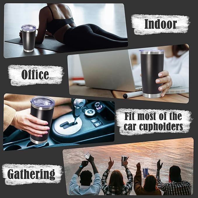 20 oz Tumbler Coffee Travel Tumblers Bulk with Lid Stainless Steel Double Wall Vacuum Insulated Mug Powder Coated Cups fit Car Cupholder for Hot and Cold - Black, 12Pack