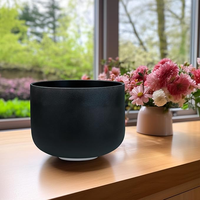 TOPFUND Black D# Note Crystal Singing Bowl Navel Chakra 8 inch with Heavy Duty Carrying Case and Suede Mallet - Bloomnest
