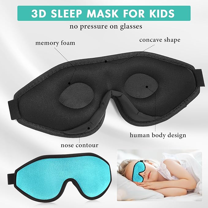 Coume Sleep Mask for Kids 3D Sleeping Blindfold Memory Foam Contoured Eye Mask with Blocking Light with Adjustable Strap(Green) - Bloomnest