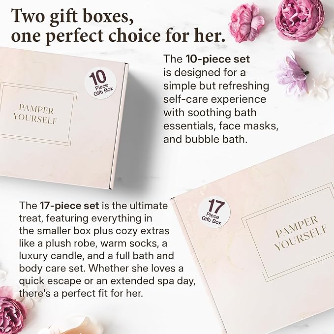 17-Piece Luxury Gift Set with Robe | Complete INFUSÉ White Tea & Coconut Bath Collection | Self-Care Kit with Bath Bombs, Face Masks & Hair Care | Bridesmaid, Mom, Wife, Grandma or Loved Ones - Bloomnest