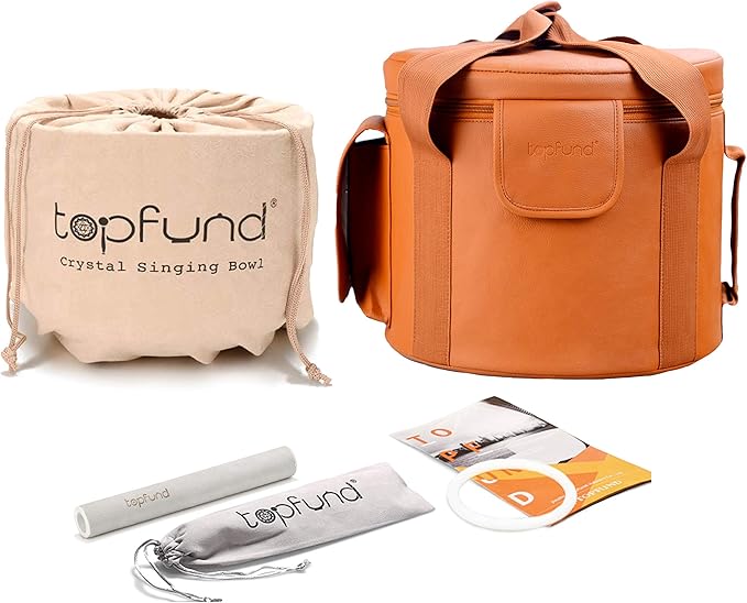 TOPFUND G# Note Crystal Singing Bowl Zeal Chakra 10 inch with Heavy Duty Carrying Case and Suede Mallet - Bloomnest