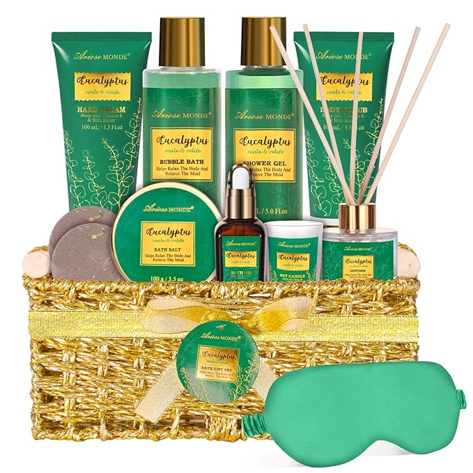 Gift Baskets for her, Spa Gifts for Women-13pcs Eucalyptus At Home Spa Kit with Body Salt, Bubble Bath. Relaxing Bath Sets for Women Gift, Birthday Gifts for Women, Mothers Day Gifts for Mom - Bloomnest
