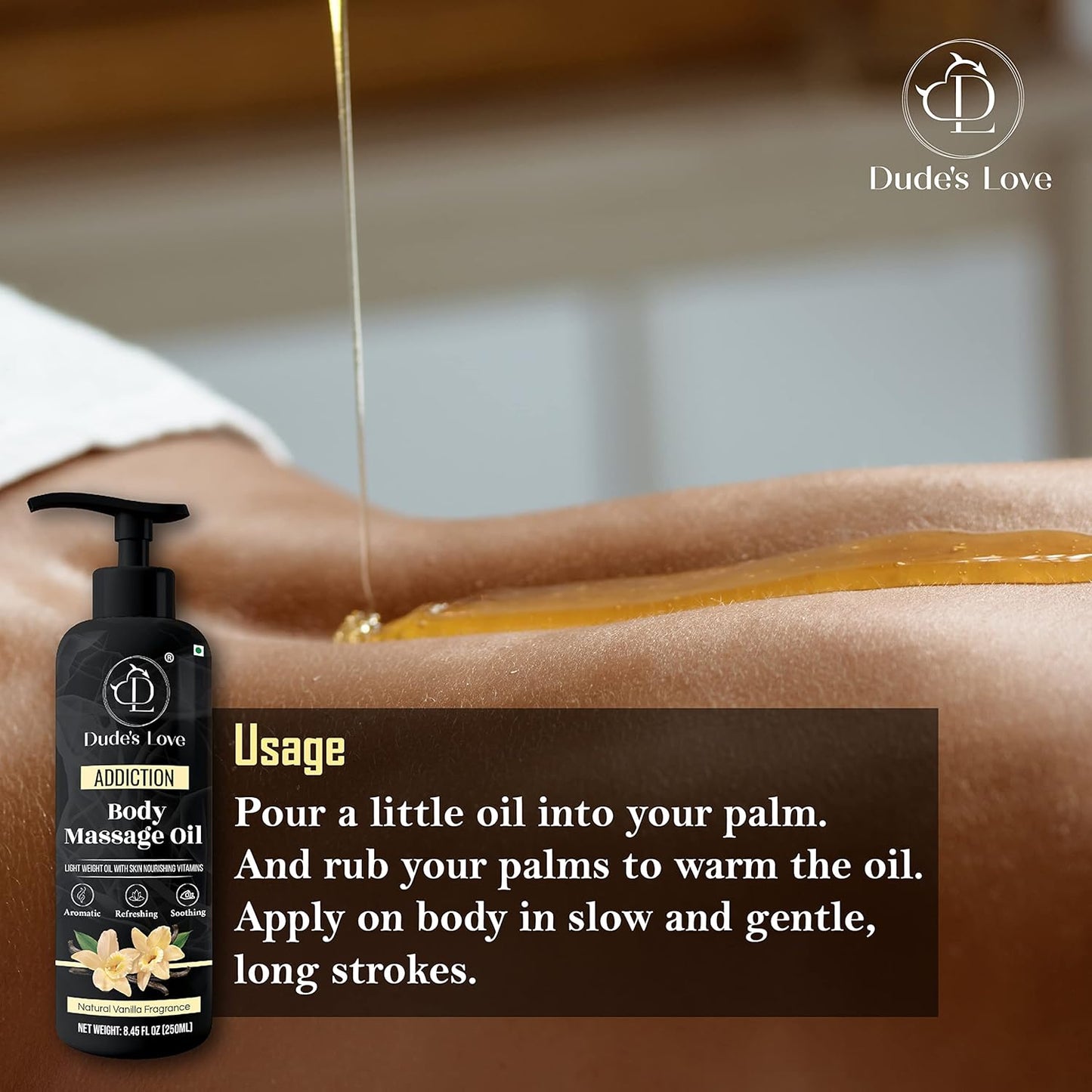 Organic - Vanilla Edible Full Body Massage Oil - No Stain & Non-Sticky | with Fractionated Coconut Oil, Vanilla & Jasmine Oil, Date Night | Massage Oil for Massage Therapy - 8.45 Fl Oz