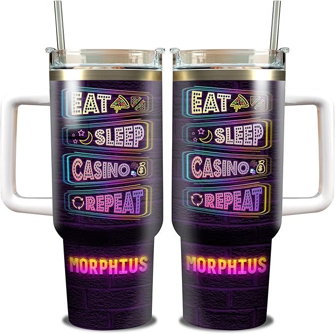 WAZONE Personalized Casino Tumblers Custom Name Travel Cup Insulated 40oz Tumbler with Handle and Straw Stainless Steel Sayings Double Wall Vacuum Mug Christmas Birthday Funny Gifts For Men - Bloomnest