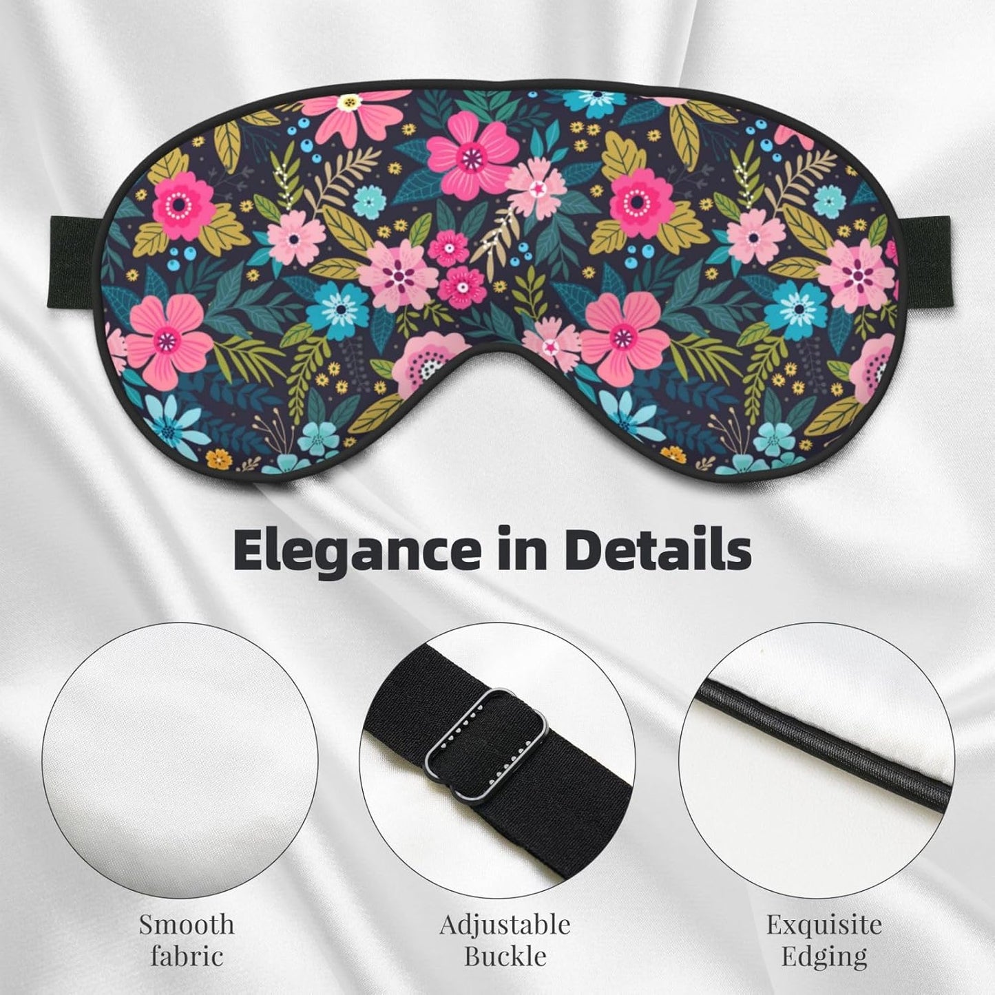 Sleep Eye Mask Colorful Floral and Leaves Sleep Mask for Women Men Comfortable Eye Mask with Adjustable Strap Soft Eye Cover Blindfold for Travel Yoga Nap Shift Work