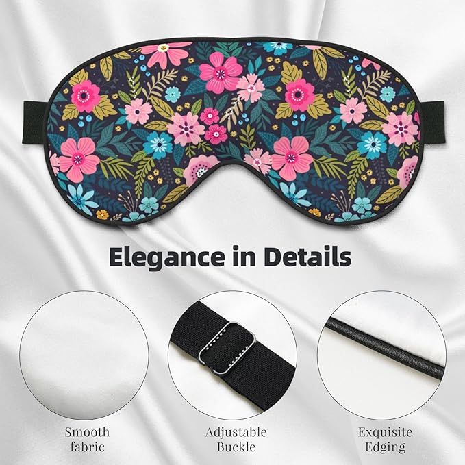 Sleep Eye Mask Colorful Floral and Leaves Sleep Mask for Women Men Comfortable Eye Mask with Adjustable Strap Soft Eye Cover Blindfold for Travel Yoga Nap Shift Work - Bloomnest