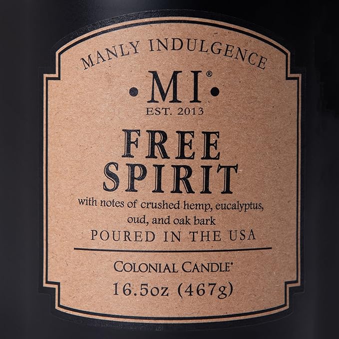 Manly Indulgence Free Spirit Scented Candles for Men, 16.5 oz Single Wick, Premium Soy Blend Wax, 60H Burn, Candles for Home Scented – Made in The USA - Bloomnest