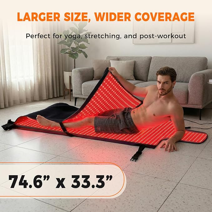 Full Body Red Light Therapy Mat, Large Size Red Light Therapy for Body 660 & 850nm Dual Wavelength Red Light Blanket, Birthday Christmas Gifts for Women Men Mom Dad Father Lover Black fyovuv