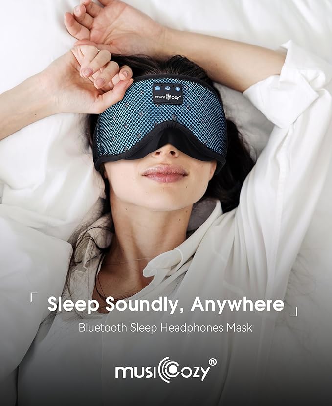 MUSICOZY Sleep Headphones Breathable Sleep Mask Bluetooth 5.4 Wireless Earphones Mask Sleeping Eyemask for Side Sleepers for Women Men Travel Meditation Gift (Mesh Blue) - Bloomnest