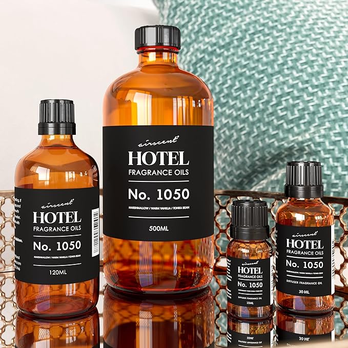 AirScent Warm Vanilla Ritzy Hotel Fragrance Oil No. 1050 - Marshmallow Vanilla Tonka Bean - Hotel Diffuser Oil for Ultrasonic and Waterless Diffusers and Crafting - 500 mL, 16.9 fl oz Glass Bottle - Bloomnest