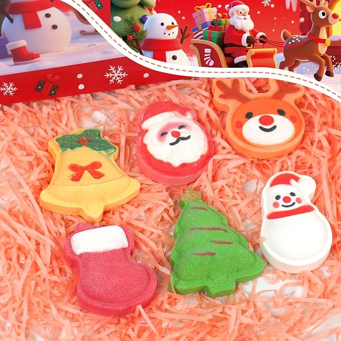 Christmas Bath Bombs for Kids & Women, Handmade Bath Bomb Gift Set of 6 Fun Shapes, Perfect Stocking Stuffers for Teen Girls & Boys, Skin Care Bathbombs as Christmas Gifts for Kids - Bloomnest