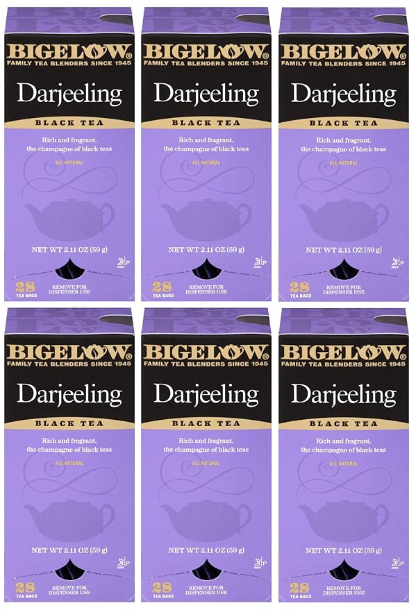 Bigelow Darjeeling Blend Tea 28-Count Boxes (Pack of 6) Full Caffeine Premium Black Tea Bold and Antioxidant-Rich Full Caffeine Black Tea in Foil-Wrapped Bags - Bloomnest