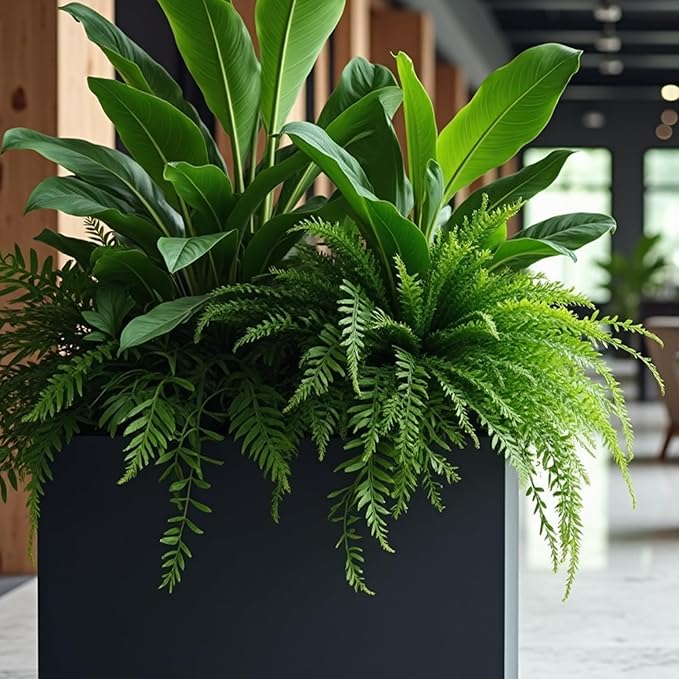 KOL Galvanized Steel Planter Box, with Insert Tray Drainage Holes, Rectangular Black Powder Coated Metal Planter, Outdoor Use, Heavy Duty Modern Flower Pot (Black, 36" H x 11" W x 32" L) - Bloomnest