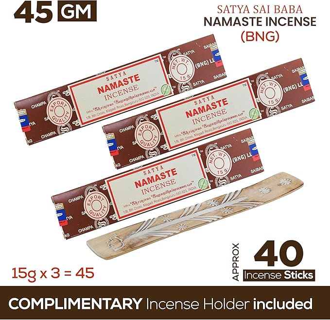 Satya Namaste Incense Sticks, Satya Bng (Bangalore) Insenses 15gmx3 Pack with Raajsee Incense Holder Bundle, Satya Nagchampa Natural Incense - Bloomnest