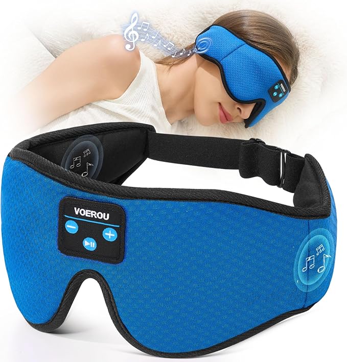 Voerou Sleeping Headphones 3D Eye Mask, Sleep Mask Bluetooth Headphone with Ultra-Thin Stereo Speakers, Sleep Headphones for Side Sleepers Office Nap Air Travel Meditation Gifts for Unisex - Bloomnest
