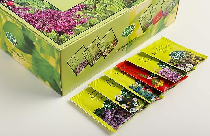 ACORUS Premium Tea Set - Natural Herbal Tea Variety Pack, Gift Set of 6 Different Teas, 60 Bags Individually Wrapped, Herbal Sampler Box - Bloomnest