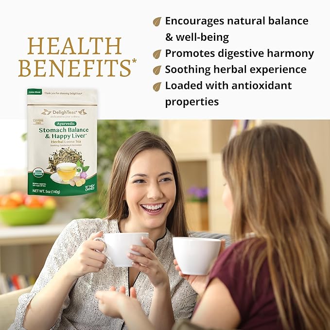 DelighTeas Stomach & Liver Tea | Ayurvedic Herbal Blend for Digestion | Organic Milk Thistle, Fennel, Ginger, Peppermint & Licorice | Vegan, Caffeine-Free, Sugar-Free | Loose Leaf, 50 Servings, 5oz - Bloomnest