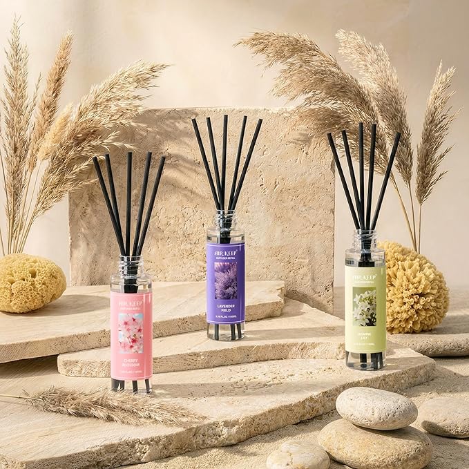 Airkeep Reed Diffuser Set,1.69 fl oz (50 ml) - Lavender Eucalyptus Oil Diffusers with 8 Reed Sticks,Home Fragrance Reed Diffuser for Bathroom Shelf Decor - Bloomnest