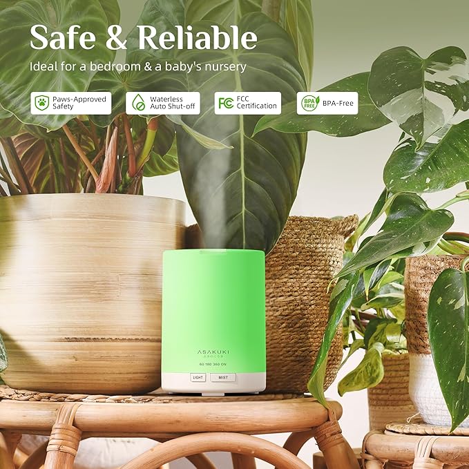 ASAKUKI Essential Oil Diffuser, 5-in-1 Quiet Humidifier, Home Fragrance Aroma Diffuser with 7 LED Color Changing Light and Auto-Off Switch (Pure White) - Bloomnest