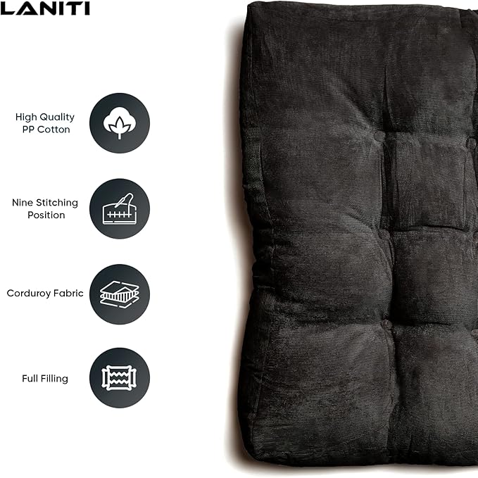 LANITI 24” Inch Extra Large Floor Cushions Tufted Floor Pillow for Adults Square Meditation Ultimate Comfort Oversized Pillows for Floor Cushion (Black)