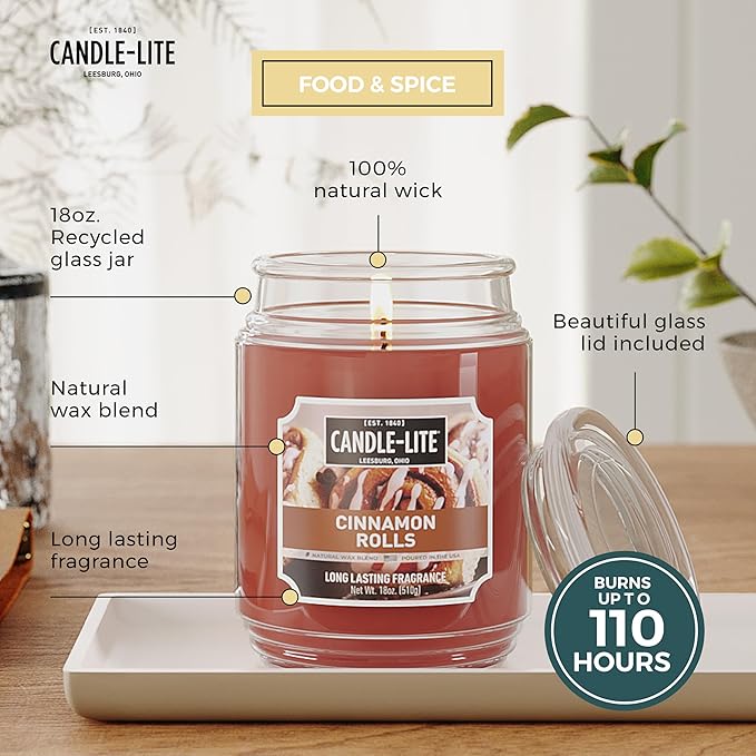 Candle-lite Fall Scented Candles, Cinnamon Rolls, 18 oz Jar, Proudly Poured in The USA, Aromatherapy Candle, Single-Wick with 110 Hours of Burn Time, Perfect for Creating an Inviting Ambiance - Bloomnest