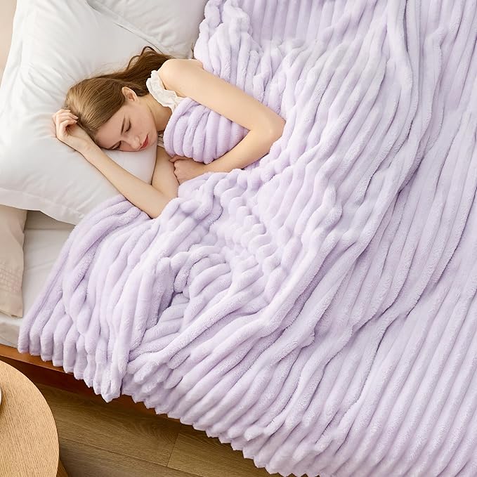 Bedsure GentleSoft Lavender Fog Fleece Blanket for Couch - Cozy Soft Blankets for Women, Cute Small Throws for Girls, 90x90 Inches - Bloomnest