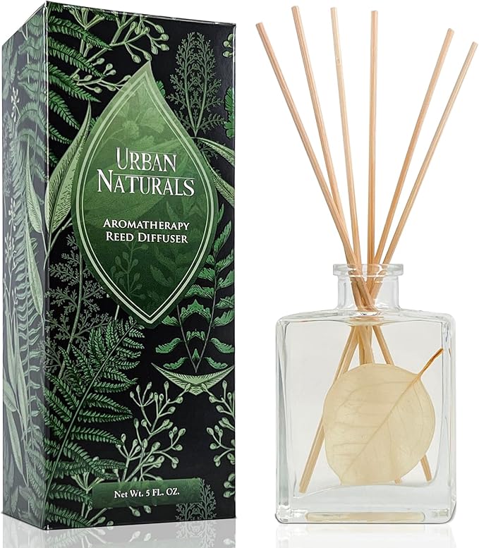 Urban Naturals Winter Eucalyptus Reed Diffuser Gift Set – Crisp Eucalyptus, Mint, Spruce, Cedar, Amber, Virginian Cedarwood – Sleek Rectangular Refillable Glass Bottle – Made in The USA UrbanNaturals