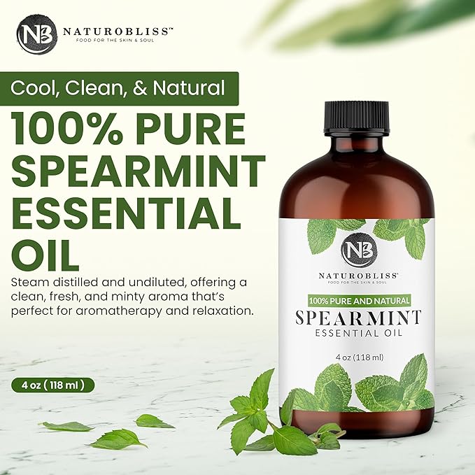 NaturoBliss Spearmint Essential Oil, 100% Pure and Natural Therapeutic Grade, Premium Quality Spearmint Oil, 4 fl. Oz - Perfect for Aromatherapy and Relaxation - Bloomnest