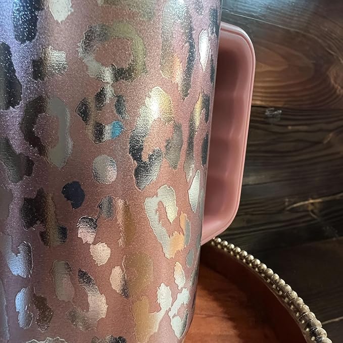 Yukon Outfitters Fit Forty 40oz Double Wall Vacuum Insulated Stainless Steel Tumbler with Reusable Straw & Ergonomic Handle | For Hot or Cold Beverage, Rose Gold Leopard - Bloomnest