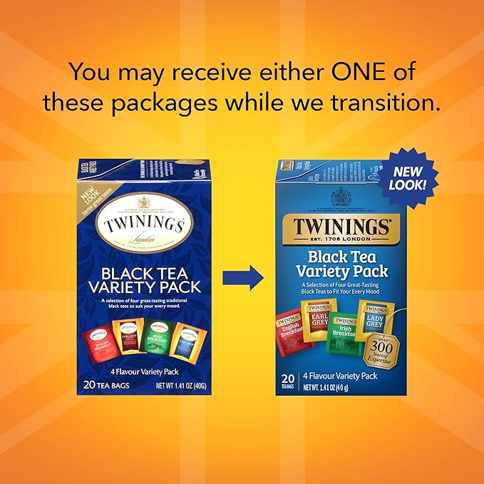 Twinings Black Tea Variety 2-Pack with Earl Grey Tea, English Breakfast Tea, Irish Breakfast Tea, and Lady Grey Tea Bags, Individually Wrapped, 20 Count Ea - Bloomnest