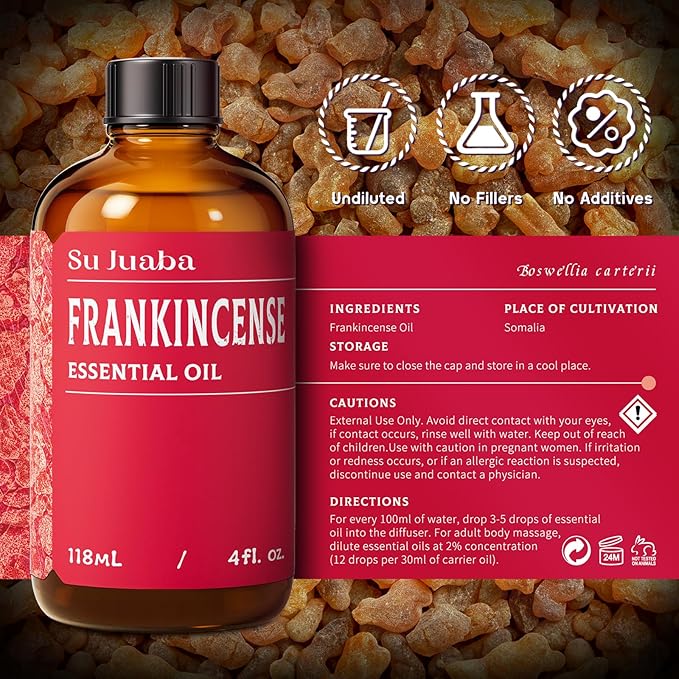 SU JUABA Frankincense Essential Oil 4 Fl Oz,100% Pure Frankincense Oil for Skin, Diffuser, Aromatherapy -118ml Bloomnest