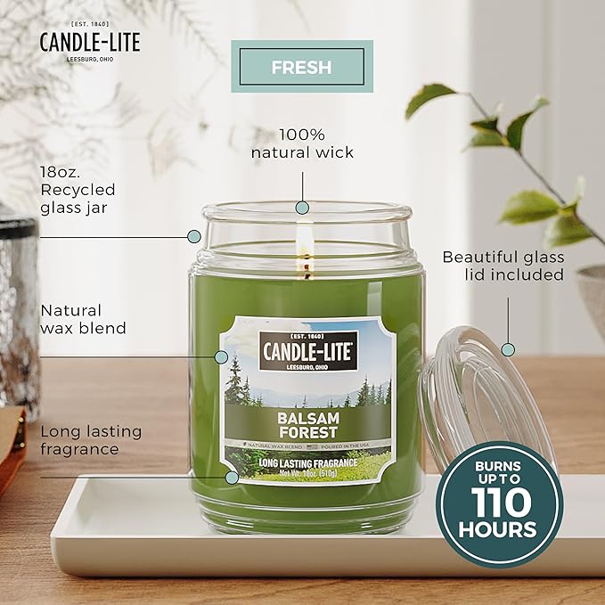 Candle-lite Fall Scented Candles, Balsam Forest Fragrance, 18 oz Jar, Proudly Poured in USA, Aromatherapy Candle, Single-Wick with 110 Hours of Burn Time, Perfect for Creating a Refreshing Ambiance - Bloomnest