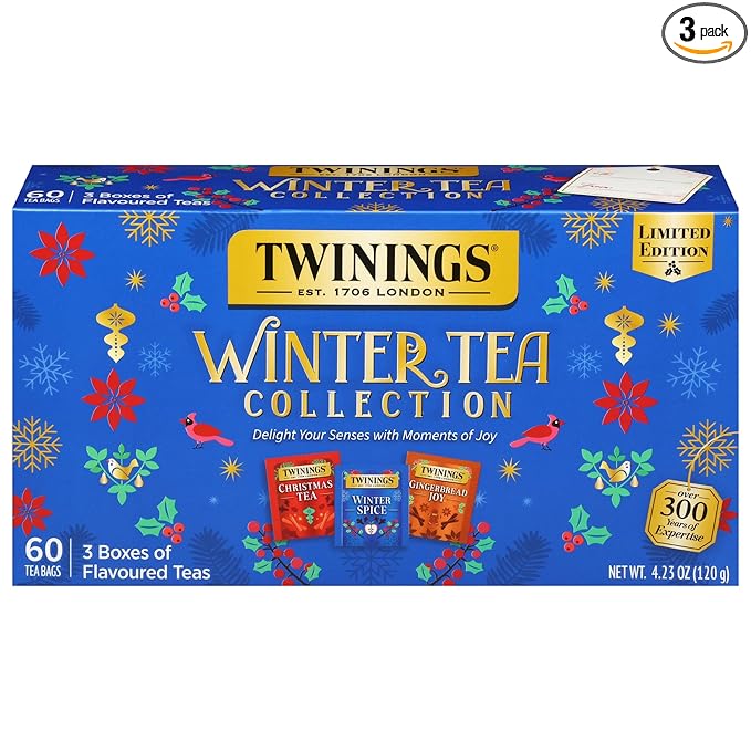 Twinings Winter Tea Collection, Limited Edition Holiday Gift Box, 20 Count (Pack of 3), Includes Christmas Tea, Winter Spice, and Gingerbread Joy, Enjoy Hot or Iced, 60 Teabags - Bloomnest