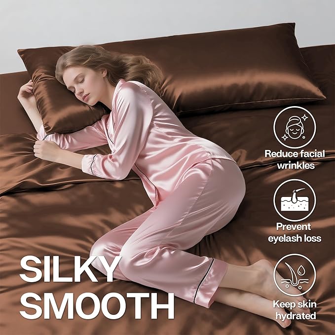 MR&HM Satin Body Pillow Cover, Soft and Breathable Body Pillow Case with Envelope Closure, Cooling and Silky Long Pillowcase for Hair and Skin,Grey (20x54, Brown) - Bloomnest