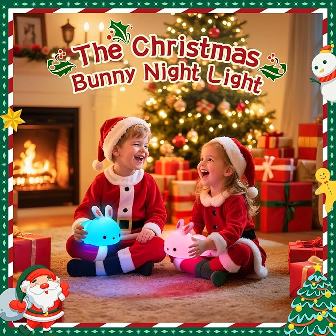 One Fire Bunny Toys for Kids Night Light for Kids, 16 Colors Cute Lamp, Soft Silicone Baby Night Light, 1200mAh Portable Dimmable Touch Lamps, Kawaii Room Decor, Christmas Gifts for College Girls - Bloomnest