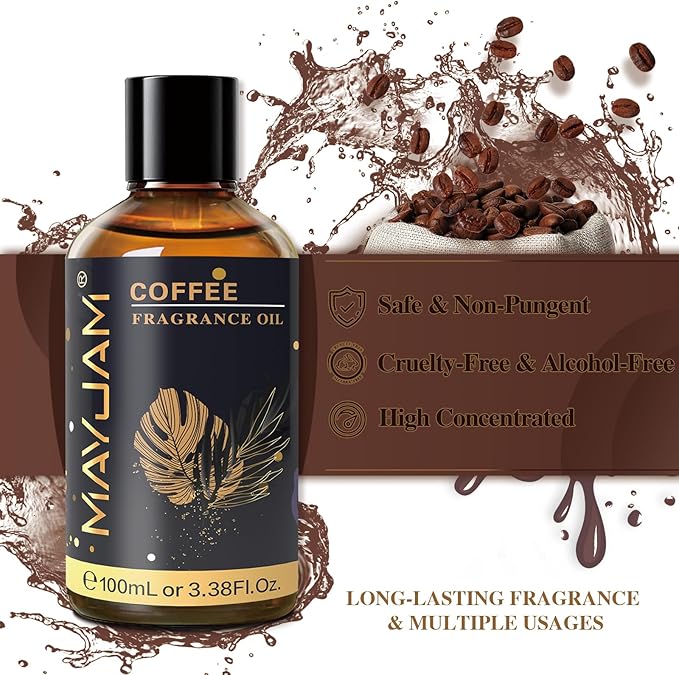 MAYJAM 100ML/3.38FL.OZ Coffee Fragrance Oils with Glass Dropper, Essential Oils for Diffusers for Home, Long Lasting Scented Oils for Diffusers Soap Candle Making - Bloomnest