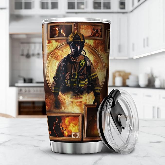 Firefighter Insulated Tumbler 20 Oz Stainless Steel Coffee Cup With Lid Cool Things For Firefighters Men Coworker Gift Ideas Firemen Mug Retirement Retired Fireman Gifts - Bloomnest