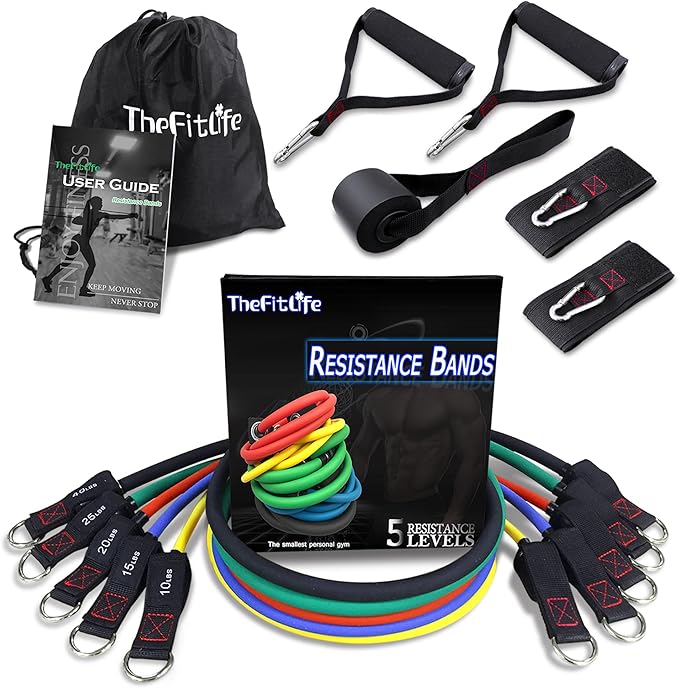 TheFitLife Resistance Bands with Handles - Designed for American Body Types, Exercise Workout Tubes for Men, Women, Includes Large Handles, Ankle Straps, Door Anchor, Fitness Levels - Bloomnest