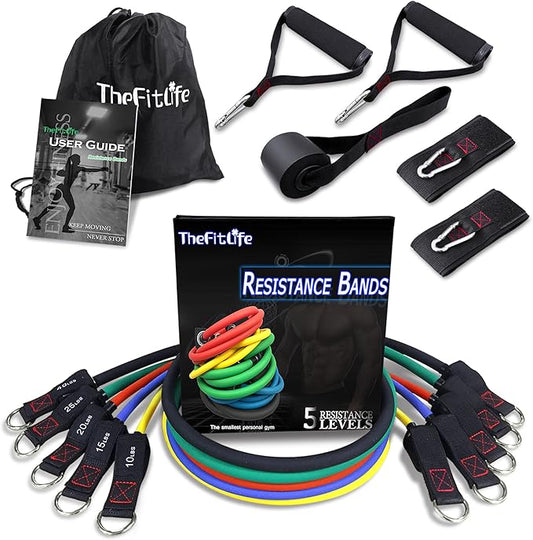 TheFitLife Resistance Bands with Handles - Designed for American Body Types, Exercise Workout Tubes for Men, Women, Includes Large Handles, Ankle Straps, Door Anchor, Fitness Levels - Bloomnest
