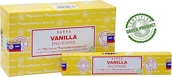 EARTH Satya Vanilla Incense Sticks 15 GMS (Pack of 12) (Green Certified) Indian Perfumed Hand Rolled Agarbatti Perfect for Worship,Relaxation, Medication. Earth