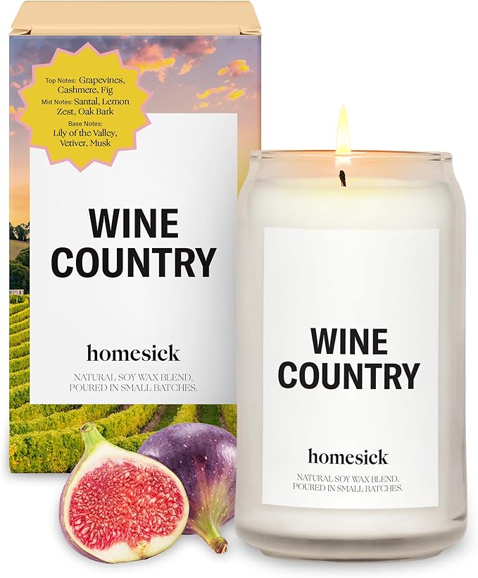 Homesick Scented Candles for Home (Wine Country) - 13.75 oz Long-Lasting Soy Wax Blend Jar Candle Gifts for Women & Men, 60-80 Hours Burn Time - Notes of Grapevines, Santal & Lily of The Valley - Bloomnest