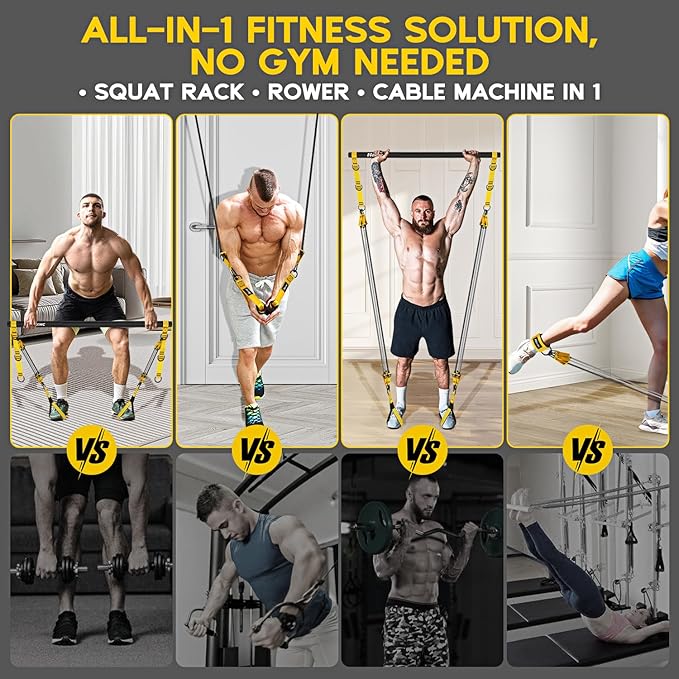 Pilates Equipment, Portable Pilates Bar Kit with Resistance Bands, Professional Adjustable Heavy Duty Squat Workout Equipment for Men, Home Gym Muscle Strength Training, Full Body Exercise - Bloomnest