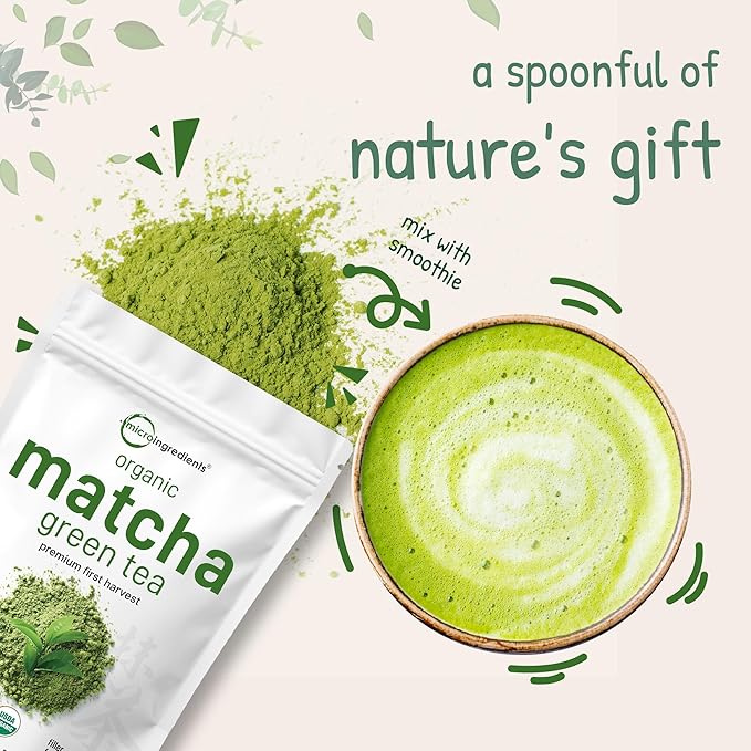 Micro Ingredients Organic Matcha Green Tea Powder, First Harvest, Culinary Grade from Japan, 100% Pure & Unflavored, Great for Tea, Latte, & Smoothies, Non-GMO, No Sugar, Eco-Friendly Packaging, 1 Lb - Bloomnest