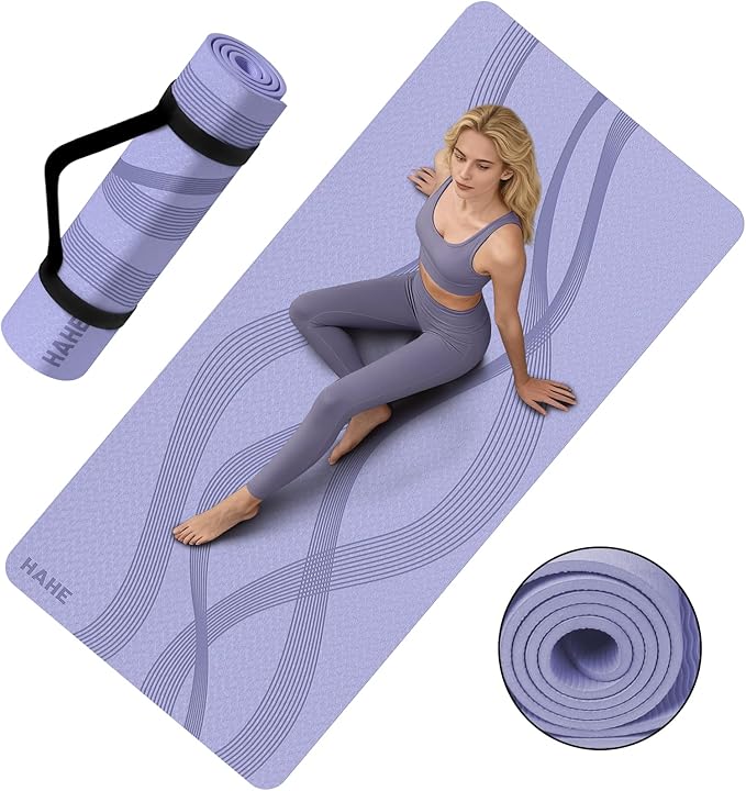 Yoga Mat High Density Exercise Mat, 76"x32"x0.27"Thick Wide & Large Yoga Mat for Women Men, Professional POE Workout Mat for Yoga, Pilates, Fitness & Stretching - Bloomnest