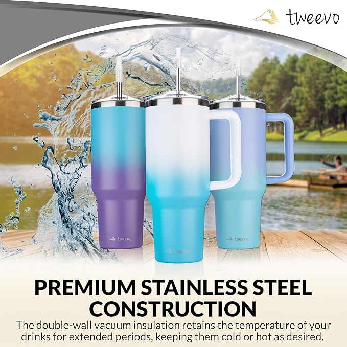 40 oz Tumbler With Handle and Straw Made of Stainless Steel - Double Wall Vacuum Insulated Tumbler With Lid - Sweat Proof Easy Grip, BPA-Free, Dishwasher Safe Tumbler (Gradient Purple) - Bloomnest